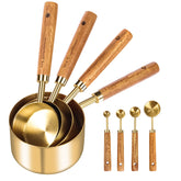 GuDoQi gold measuring cups with a wooden handle offer precise, comfortable grips.
