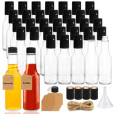 GUANENA 35-pack clear bottles with black caps for easy sauce storage.
