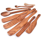 Gudamaye 9-piece teak spurtle set ready for versatile cooking tasks
