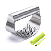 GuDoQi garlic press rocker with ergonomic handle for easy, aromatic mincing.