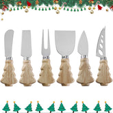 Guojanfon 6-piece cheese knives set with wood handles for festive entertaining.