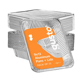 GUSTO 25-count aluminum pans with lids for bulk catering and meal prep.