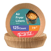 GUSTO round air fryer liners in a 125 count box for quick cleanup