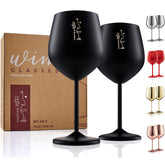 Gusto Nostro stainless steel wine glass front view with 18 oz capacity and refined style.