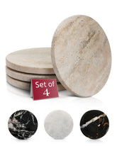Gusto Nostro travertine coaster showing absorbent texture for spills on tabletops.