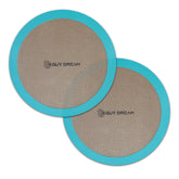 GUYDREMAT 12-inch round mats demonstrate easy non-stick release for pizza and pastries.