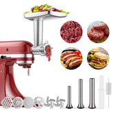 GVODE meat grinder attachment mounted on a KitchenAid mixer enables efficient at-home grinding.