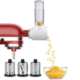 GVODE slicer shredder attachment on KitchenAid mixer for fast, even veggie slicing.