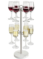 GZILA wine glass holder in brushed nickel with marble base for countertop stability