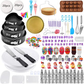 GZMAISULEE 540PCS cake decorating kit on a rotating turntable for precise icing.