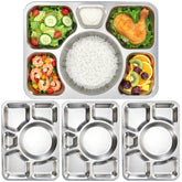 Hacaroa four-pack divided plate close-up highlighting durable stainless steel for daily meals