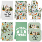 Hahafelt camping kitchen towels with varied designs ideal for outdoor dining and quick cleanup.