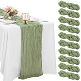 HAISIWLKJ sage green cheesecloth table runner adds rustic elegance to long tables.