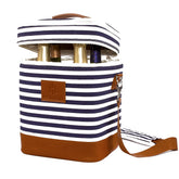 HAMILO 4-bottle wine carrier in stripe, front view, ideal for travel