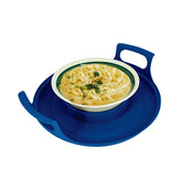 Handy Gourmet Microwave Cool Caddy blue, side view keeps hands cool when lifting hot bowls.