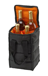 Handy Laundry wine carrier with four bottle pockets keeps bottles upright during travel.