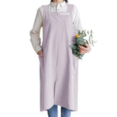 HANEE cotton apron cross-back straps light pink, comfortable for long cooking sessions.