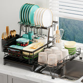 HANLE over-sink extendable dish rack keeps counters tidy while drying dishes.
