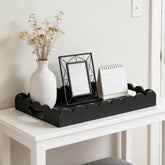 Hanobe decorative tray with scalloped edge elevates the coffee table as a stylish focal point