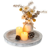 Hanobe wooden round tray with candle holder for rustic centerpiece