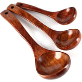 HANSGO teak wood ladle for soup with a long handle for easy stirring.