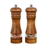 Haomacro wood salt and pepper grinder with acrylic window for easy spice identification.