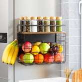Haotao magnetic shelf on fridge with wood lid for sturdy, space-saving storage.