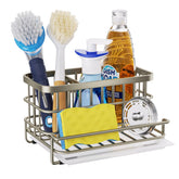 HapiRm brushed-nickel kitchen sink caddy keeps sponges organized and drains neatly.
