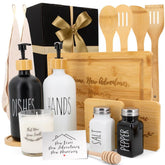 Happy Banana housewarming gift set with bamboo cutting board for new-home prep.