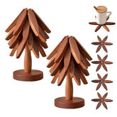 HAPTEGEL E wooden tree trivet set opened protects surfaces from hot pots and pans.