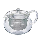 HARIO ChaCha Kyusu Maru front view, clear glass to monitor tea color during steeping.