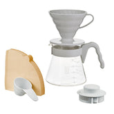 Hario V60 02 plastic dripper close-up for precise pour control.