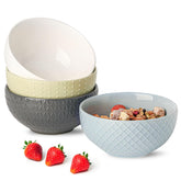 HASENSE ceramic cereal bowls set of 4 on table, ideal for everyday meals.