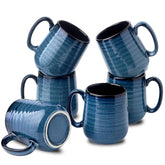 HASENSE coffee mug set 6 with blue handles, ergonomic grip for comfortable sipping.