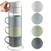 HASENSE stackable porcelain coffee mugs with metal stand save space and add cafe flair