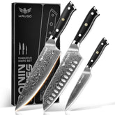 Haugo Damascus 8-inch chef knife blade ready for precise vegetable and meat slicing.