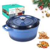 HAUSHOF 5.3QT enameled cast iron Dutch oven in blue, great for even braises.