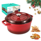 HAUSHOF 5.3qt enamelled Dutch oven red lid for even heat distribution