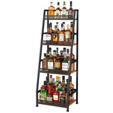 Hayexiha 4-tier trapezoid liquor stand displaying bottles neatly for an organized home bar.