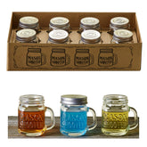 Hayley Cherie 8pc mason shot glasses with lids for elegant hosting.