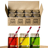 Hayley Cherie small mason jar shot glasses with lids, 2 oz, ideal for home bars and gifting.