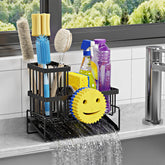 HAYOLPORS smiley-face sink caddy keeps sponges organized and within easy reach