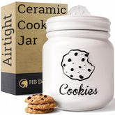 HB Design Co cookie jar with airtight lid in matte white on counter keeps cookies fresh