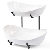 HBlife 3-tier ceramic fruit stand on kitchen counter showcasing organized produce.