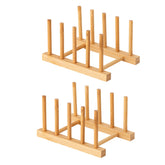 HBlife bamboo dish rack with plates drying in a compact kitchen.