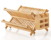 HBlife bamboo dish rack folding top view shows space-saving design.