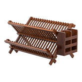 HBlife teak dish rack folding 2-tier shows compact, stylish drying for a busy kitchen.