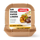 HDOET 200pcs 6.3in square air fryer liners designed for easy, mess-free cooking.