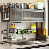 Hdrriozu over-the-sink dish drainer with cover protects drying dishes and keeps the area tidy