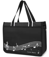 Headsitg musical notes tote bag with waterproof nylon for daily shopping and travel.